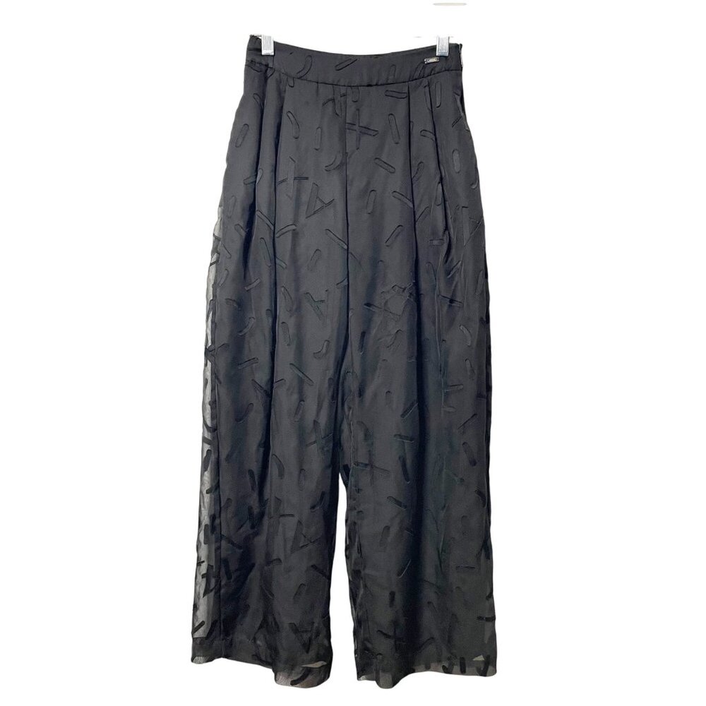 Armani Exchange Black Sheer and Lined Wide Leg Flowy Dress Pants Women's Size 0
